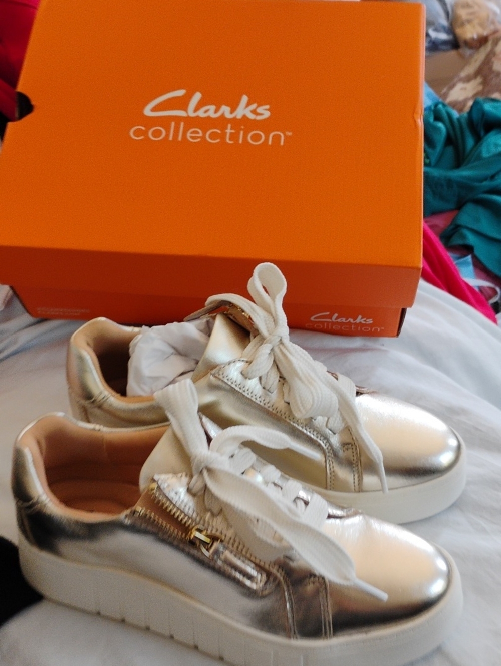 Clarks Women's Metallic Gold Lace-Up Platform Sneakers